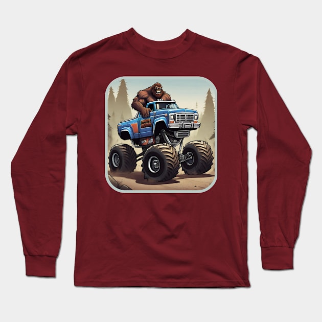 Bigfoot Driving a Monster Truck. Long Sleeve T-Shirt by Gone Retrograde